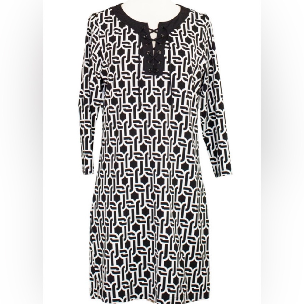 Lands' End Swim 3X lace up coverup dress black and white geometric - Picture 4 of 4